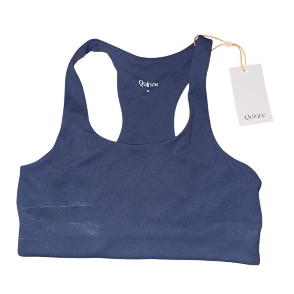 Quince Ultra-Form Sports Bra Womens S Storm Blue Longline Scoop Neck